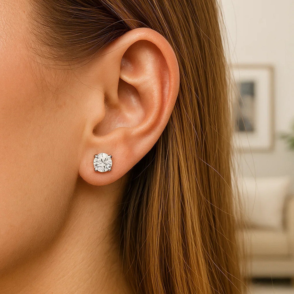 Nicholanti Collection 14k White Gold Stud Earrings with White Hue Faceted Cubic Zirconia ... - worn by model side profile