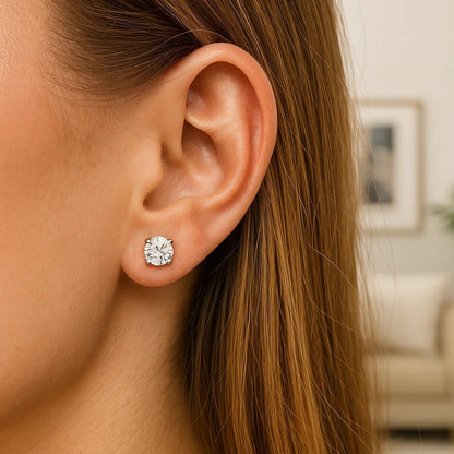 Nicholanti Collection 14k White Gold Stud Earrings with White Hue Faceted Cubic Zirconia ... - worn by model side profile