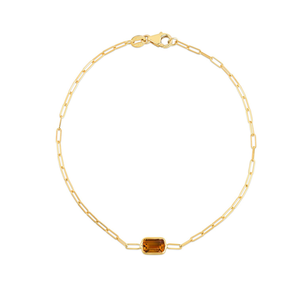 Nicholanti Collection 14k Yellow Gold Citrine Paperclip Bracelet (1.50 mm) - front view