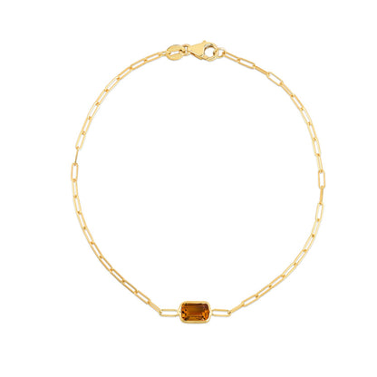 Nicholanti Collection 14k Yellow Gold Citrine Paperclip Bracelet (1.50 mm) - front view