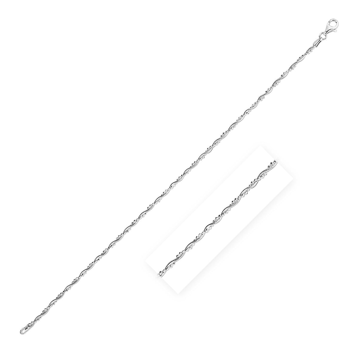 Nicholanti Collection Twisted Snake and Beaded Chain 925 Sterling Silver Anklet - front view