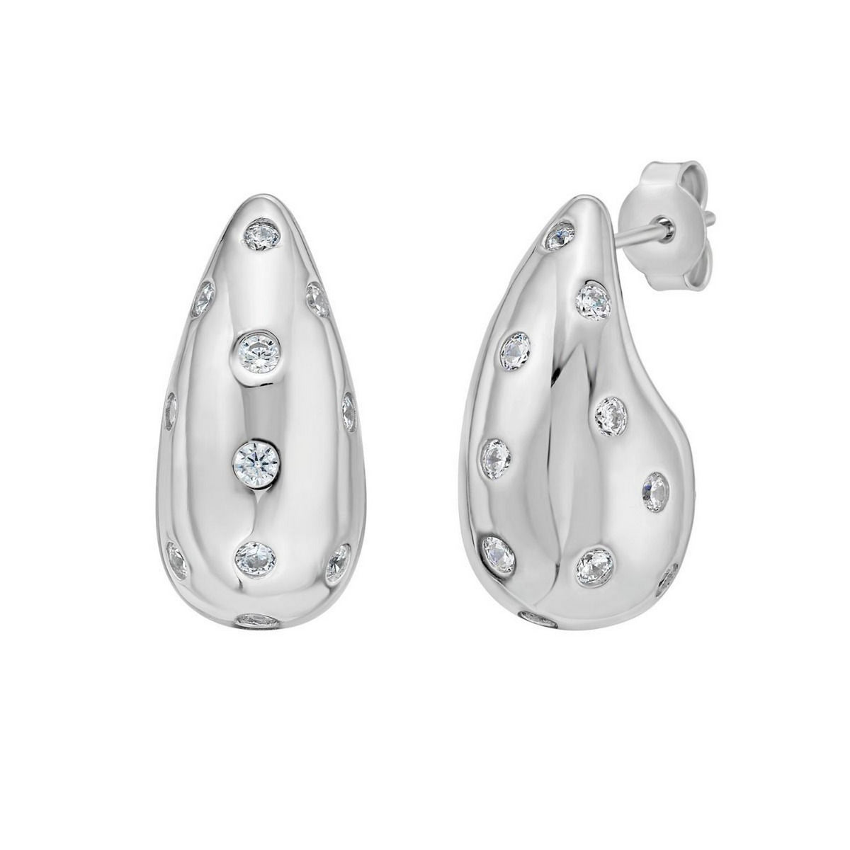 Nicholanti Collection Puffed Raindrop Cubic Zirconia 925 Sterling Silver Earrings - front view