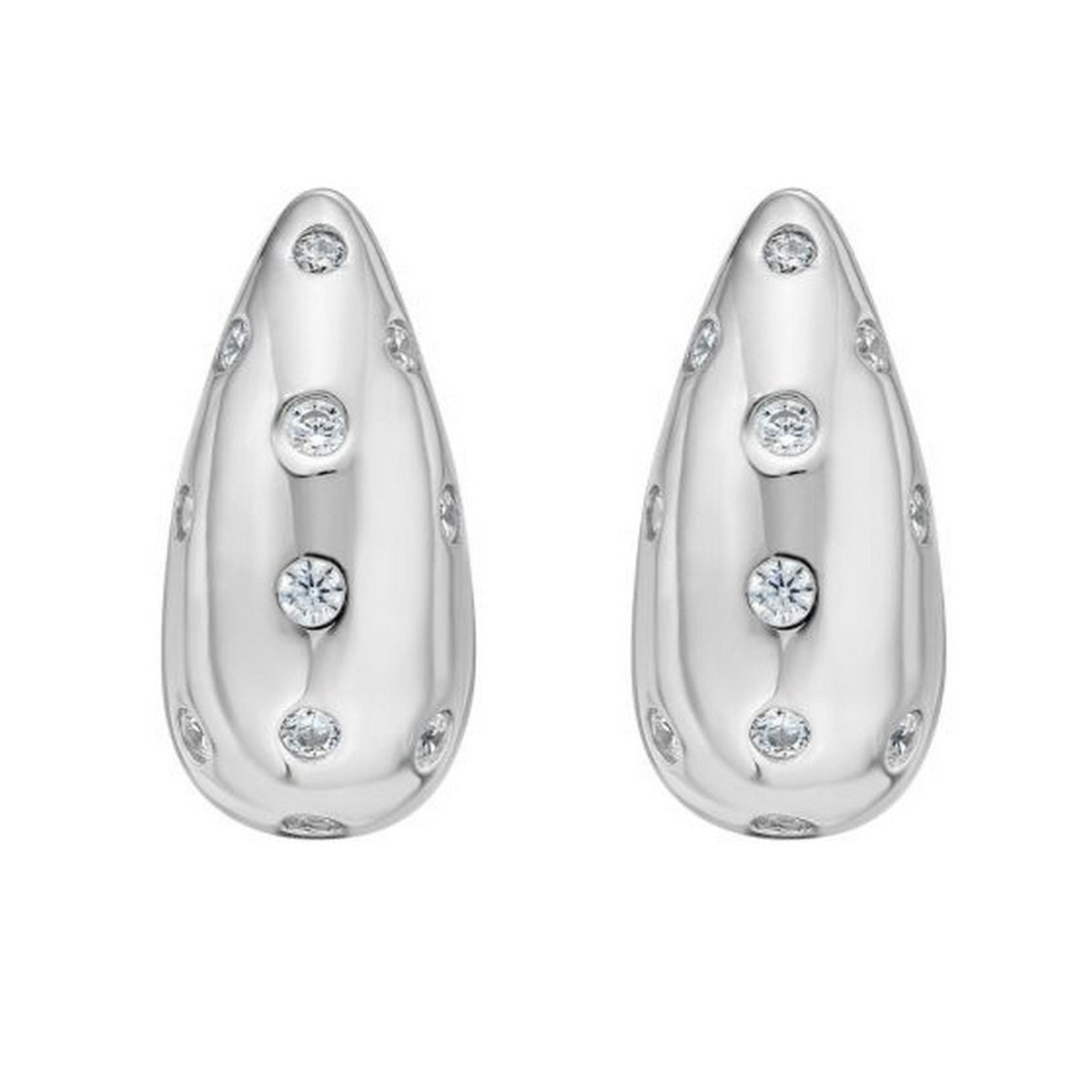 Nicholanti Collection Puffed Raindrop Cubic Zirconia 925 Sterling Silver Earrings - angled side view showing craftsmanship