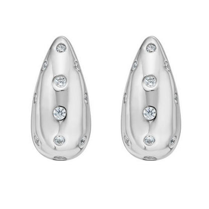 Nicholanti Collection Puffed Raindrop Cubic Zirconia 925 Sterling Silver Earrings - angled side view showing craftsmanship