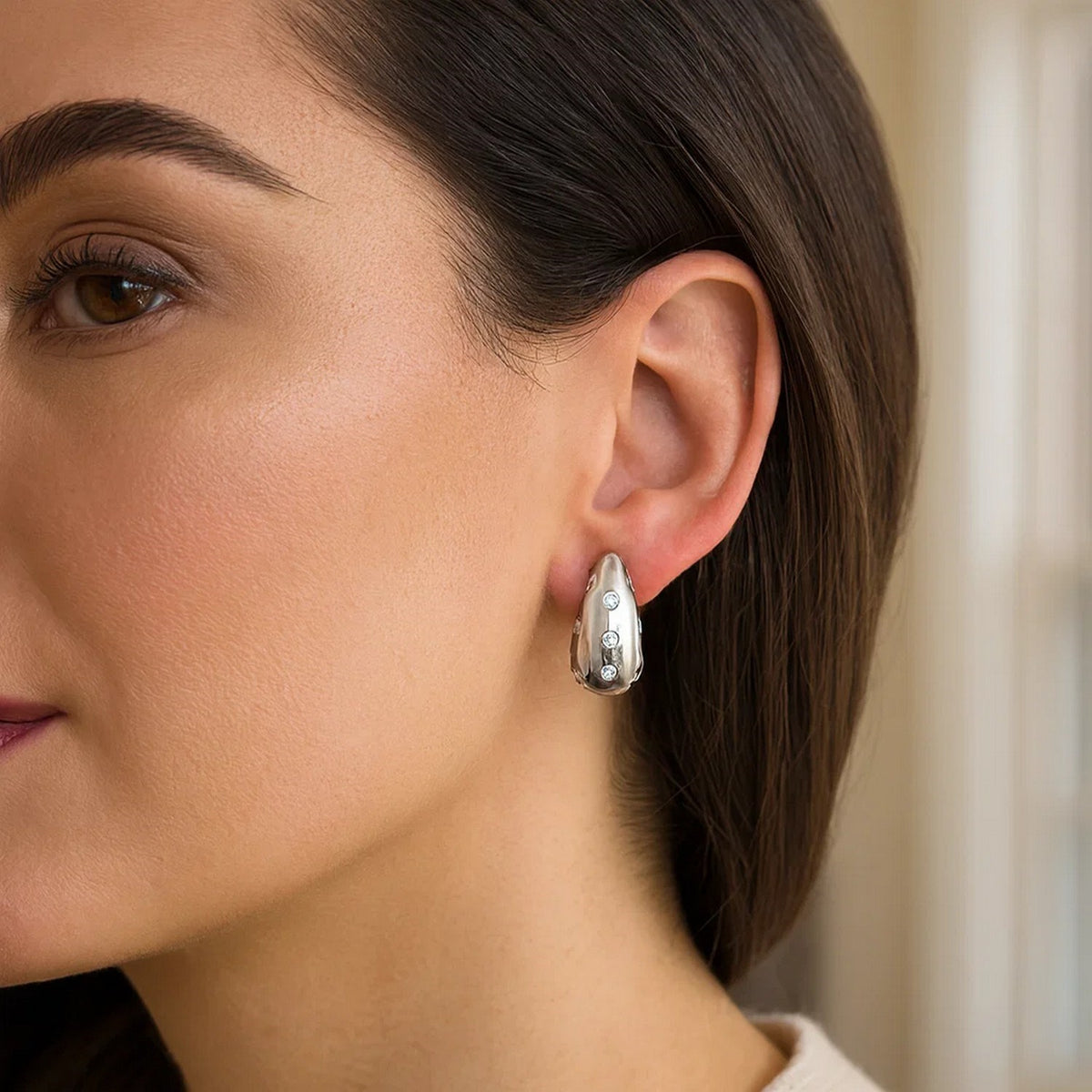 Nicholanti Collection Puffed Raindrop Cubic Zirconia 925 Sterling Silver Earrings - back view showing butterfly clasp