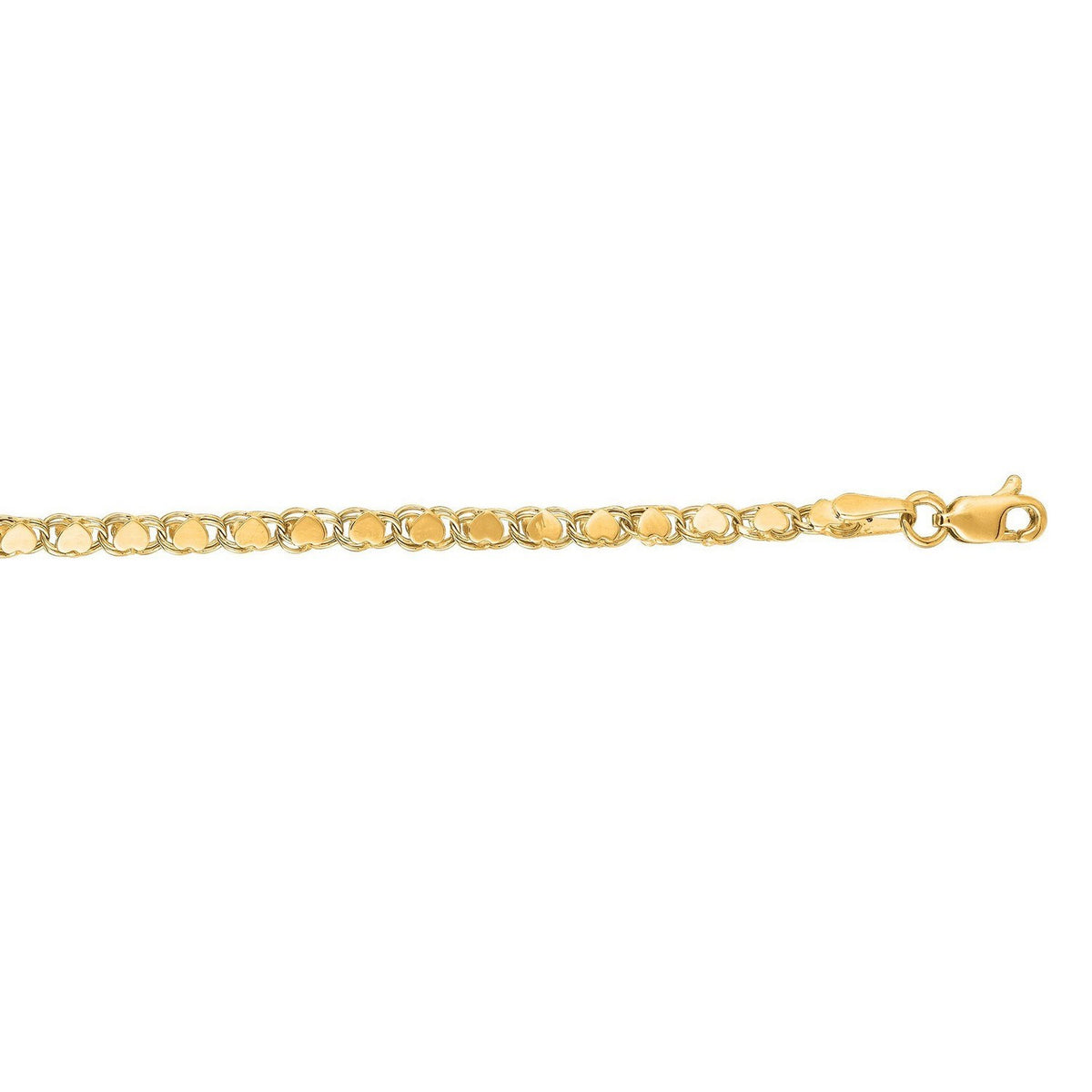 Nicholanti Collection 10k Yellow Gold Heart Anklet (3.00 mm) - back view showing clasp closure