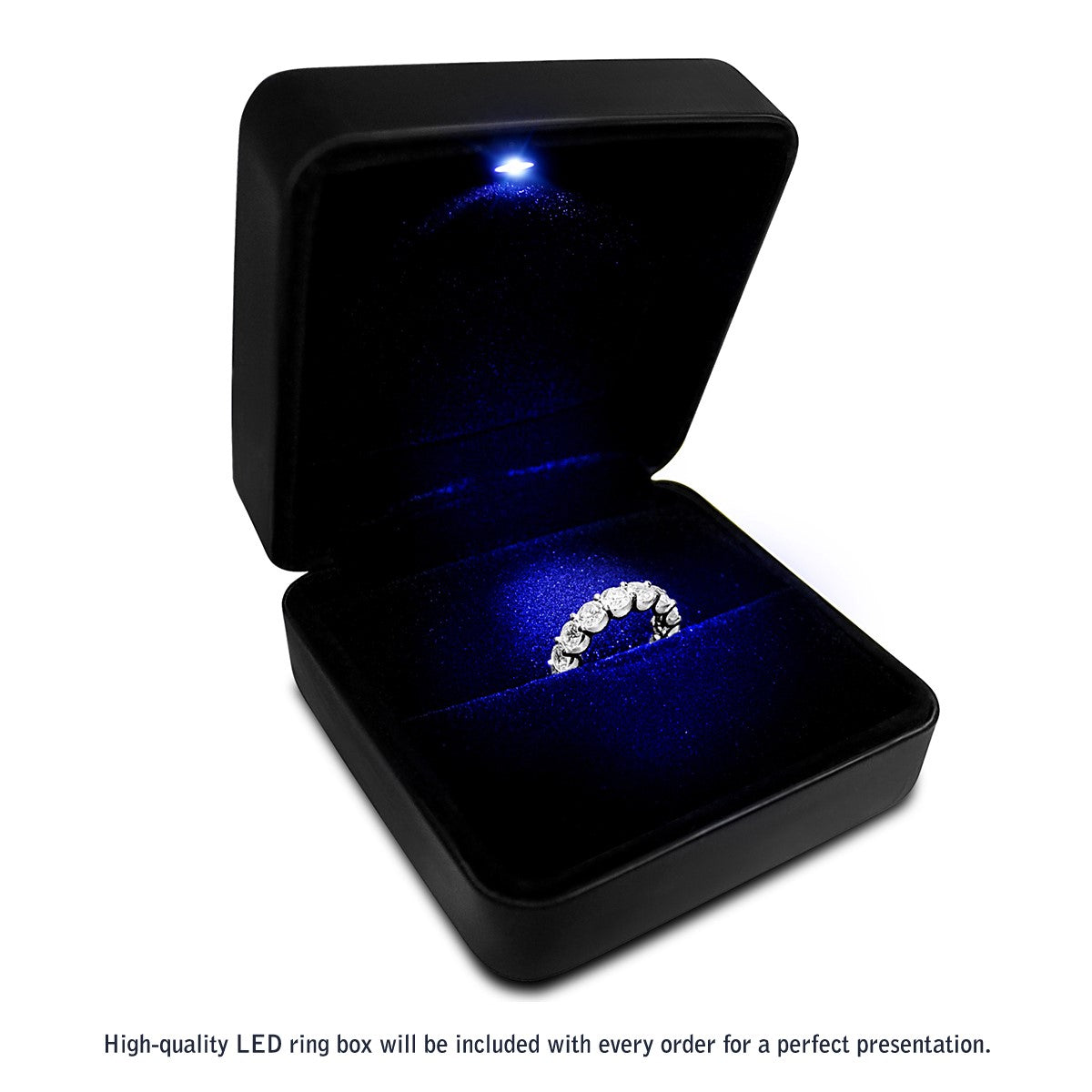 Nicholanti Collection Round Cut Lab Grown Diamond Eternity Ring in 14k White Gold (5 cttw FG/VS2) - scale view on finger