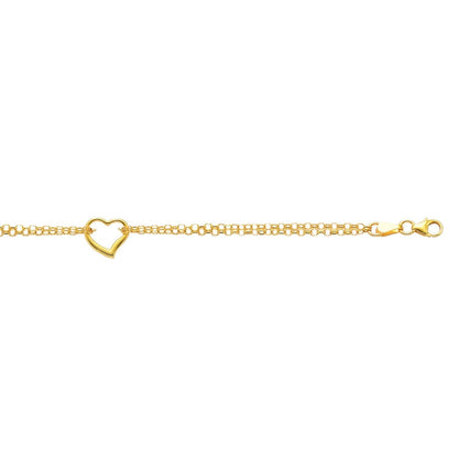 Nicholanti Collection 10k Yellow Gold Double Rolo Chain Anklet with an Open H... - angled side view showing craftsmanship