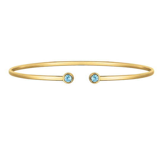Nicholanti Collection 14k Yellow Gold Blue Topaz Open Cuff Bangle (2.00 mm) - front view