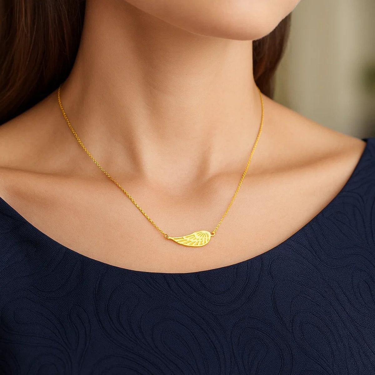 Nicholanti Collection 14k Yellow Gold Angel Wing Necklace - back view showing lobster clasp