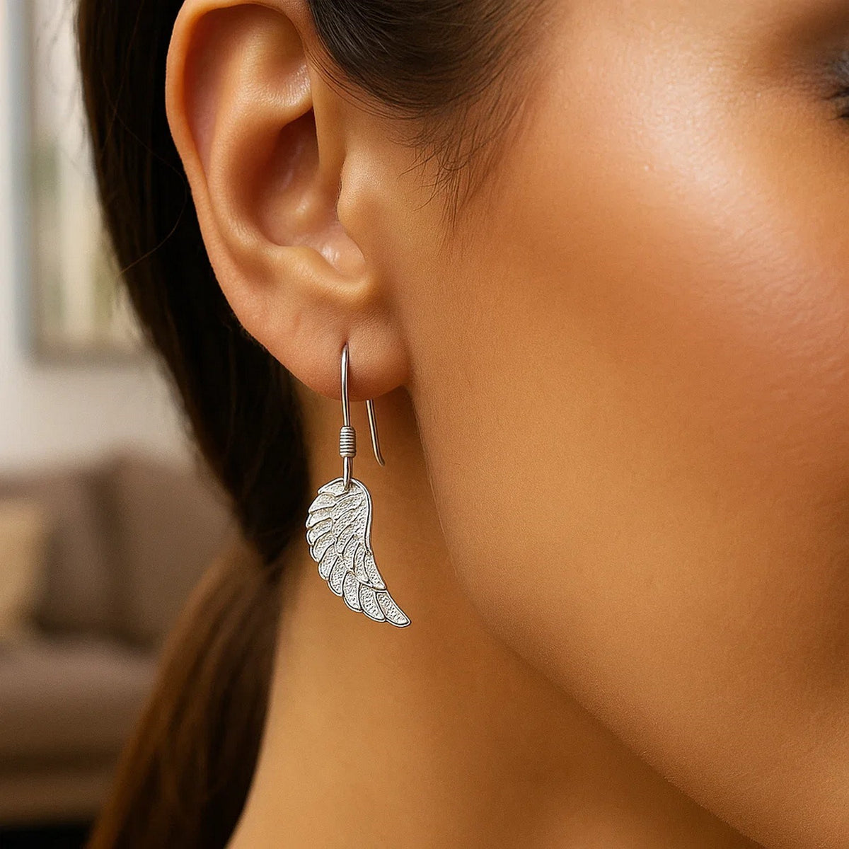 Nicholanti Collection Textured Angel Wing 925 Sterling Silver Earrings with Stable... - back view showing butterfly clasp