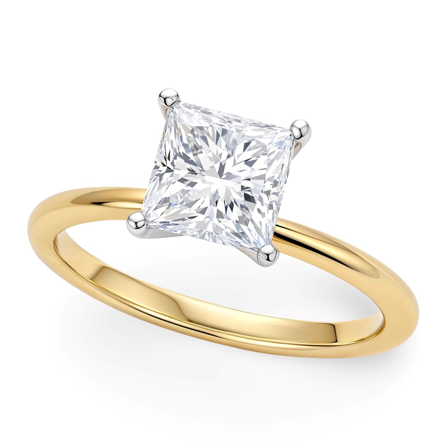 1 Carat Princess Lab Grown IGI G/VS1 Diamond Solitaire Ring in 14k Yellow Gold