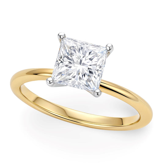 1 Carat Princess Lab Grown IGI G/VS1 Diamond Solitaire Ring in 14k Yellow Gold