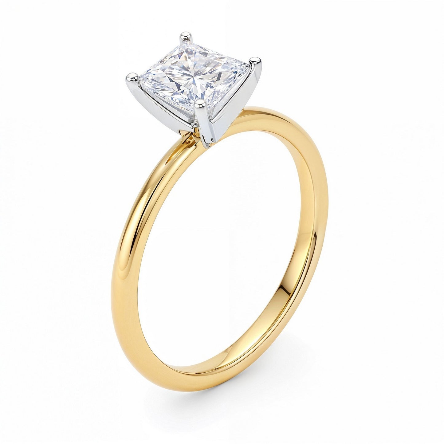 1 Carat Princess Lab Grown IGI G/VS1 Diamond Solitaire Ring in 14k Yellow Gold