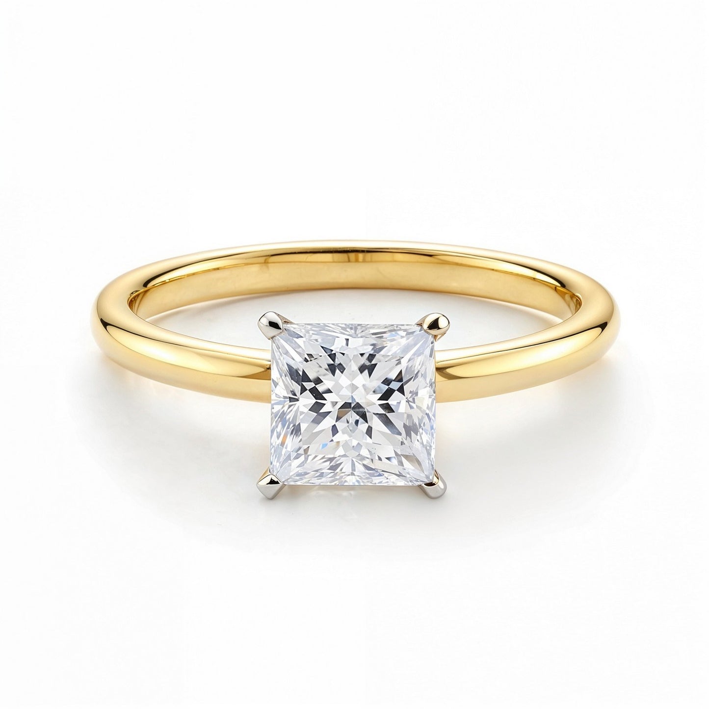 1 Carat Princess Lab Grown IGI G/VS1 Diamond Solitaire Ring in 14k Yellow Gold