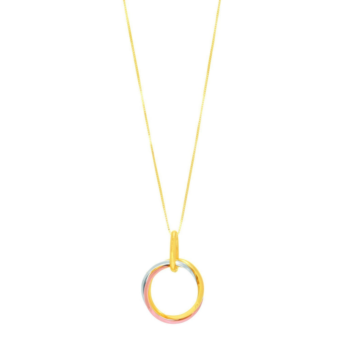 Nicholanti Collection 14k Tri-Color Gold Open Interlaced Ring Pendant - angled side view showing craftsmanship