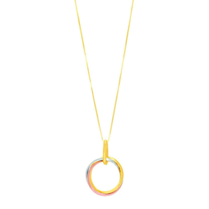 Nicholanti Collection 14k Tri-Color Gold Open Interlaced Ring Pendant - angled side view showing craftsmanship