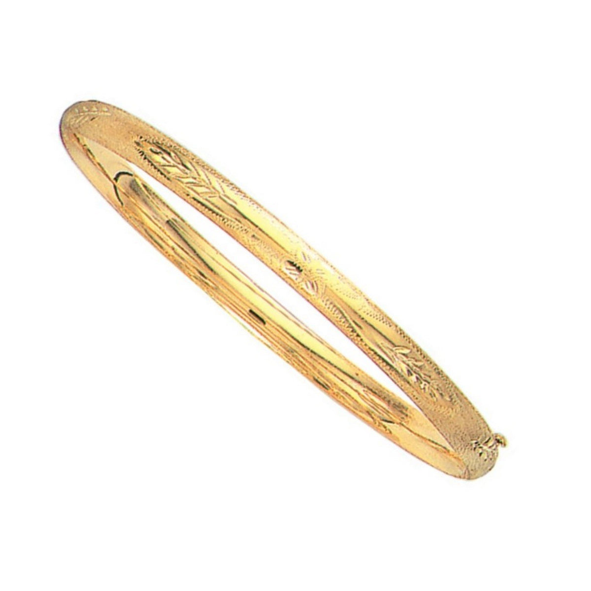 Nicholanti Collection 10k Yellow Gold Botanical Pattern Florentine Bangle (5.0 mm) - back view showing clasp closure