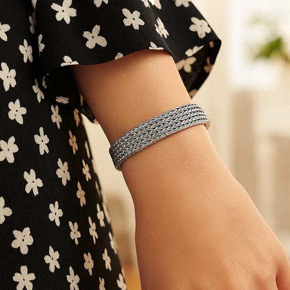 Nicholanti Collection Woven Rope Bracelet with White Sapphire Accented Clasp in 925 Ste... - worn on wrist lifestyle view