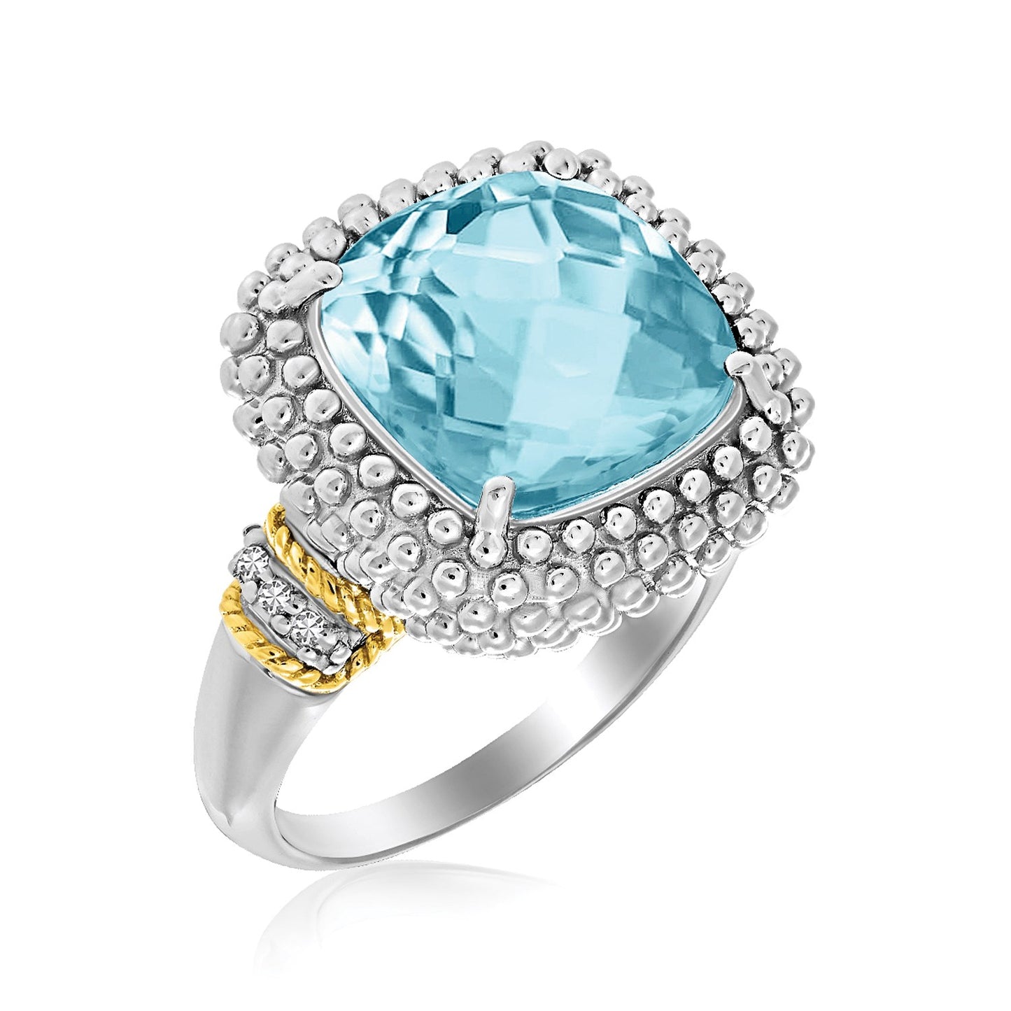 Sky Blue Topaz Diamond Accented 18k Cushion Ring