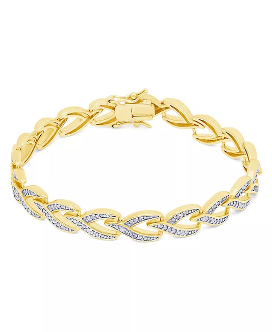 Diamond Accent 'V' Link Bracelet in Silver Plate or Gold Plate