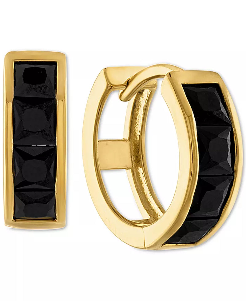 Black Spinel Extra Small Huggie Hoop Earrings in 14K Gold-Plated Sterling Silver, Created for Macy'S