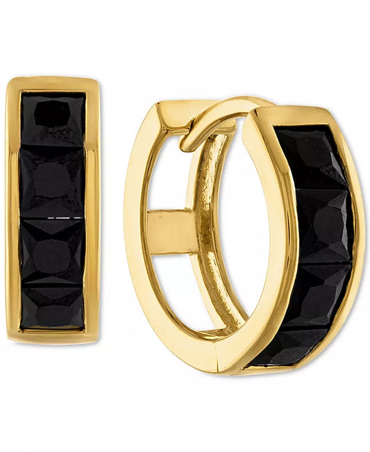Black Spinel Extra Small Huggie Hoop Earrings in 14K Gold-Plated Sterling Silver, Created for Macy'S